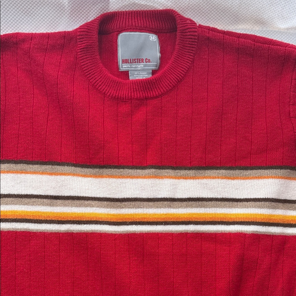 Hollister Men's Sweater in Red with Stripes -XXL